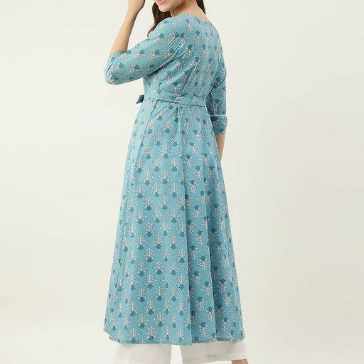 FIORRA Women's Sky Blue Cotton Kurta | Grocsy