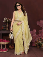 PR Fashion Yellow Georgette Embroidery Work With Embroidery Work Blouse Saree | Grocsy