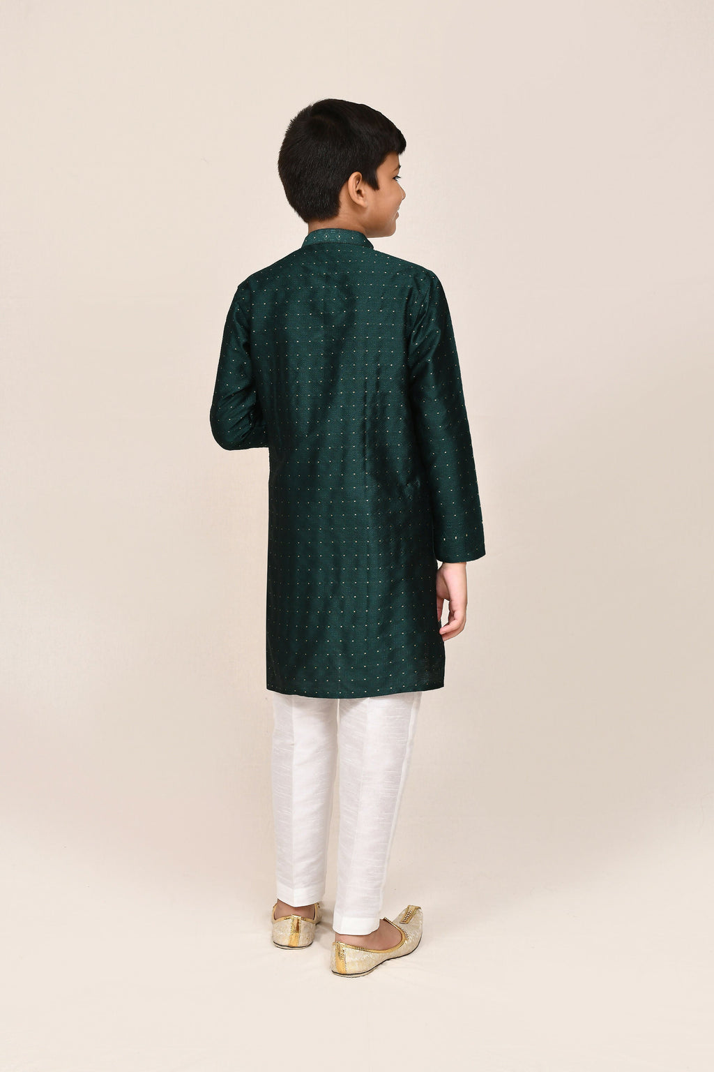 Joban Fashion Jacquard Silk Bottle Green Kurta With Straight Fit Pant | Grocsy