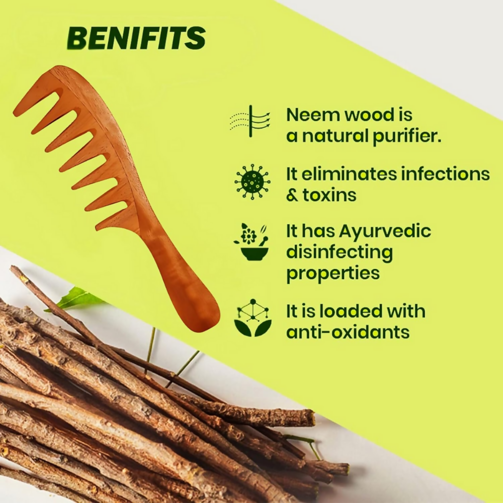 Rufiys Wooden Curly Hair Wide Neem Wood Comb | Grocsy