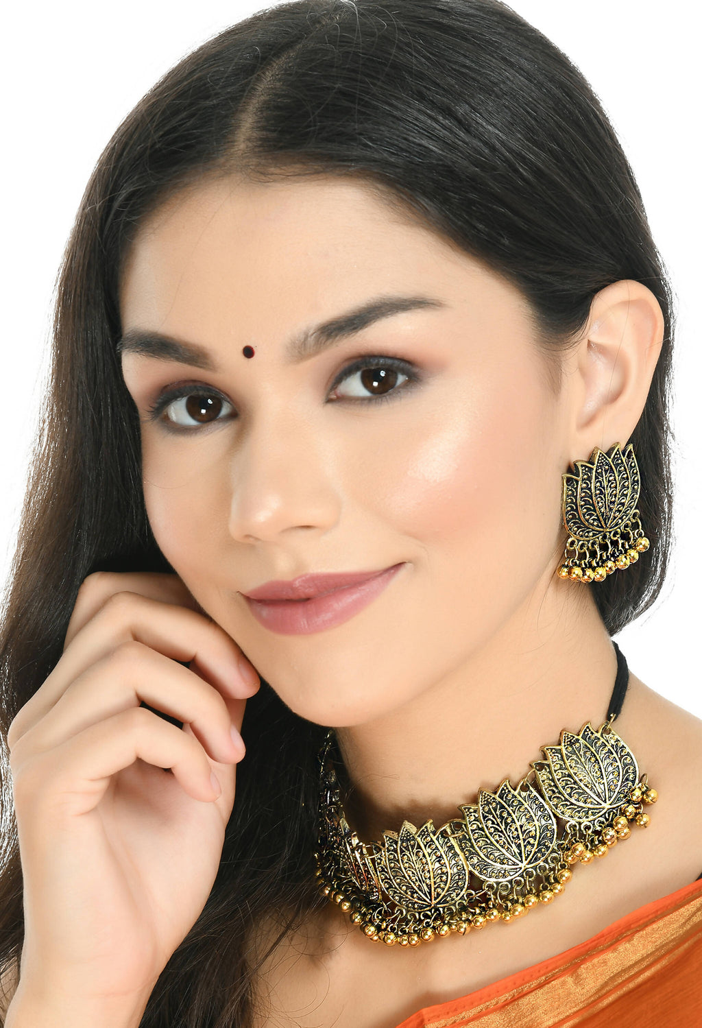 Mominos Fashion Johar Kamal Gold-Polished Brass Finish Lotus Design Choker For Women | Grocsy