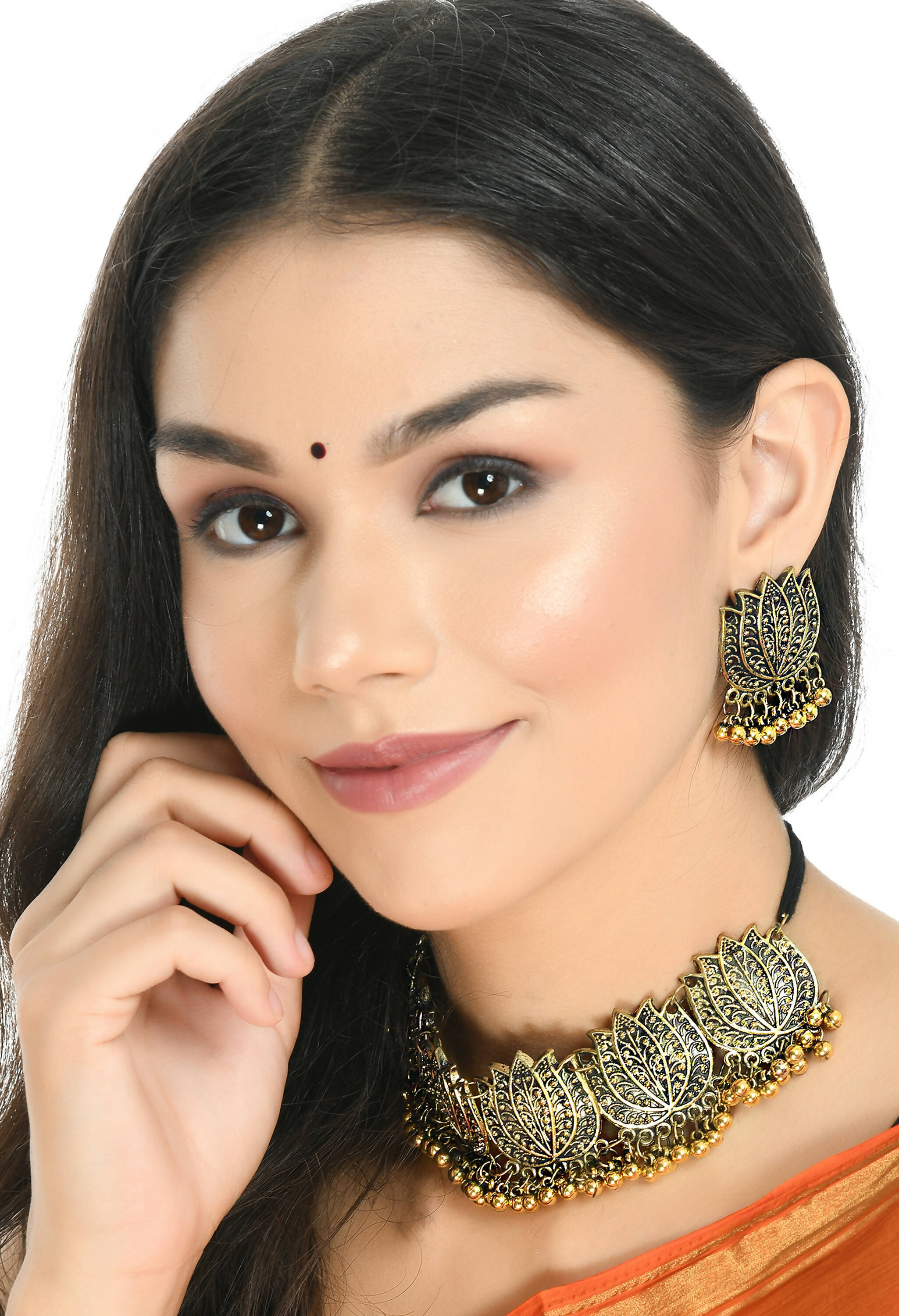 Mominos Fashion Johar Kamal Gold-Polished Brass Finish Lotus Design Choker For Women | Grocsy