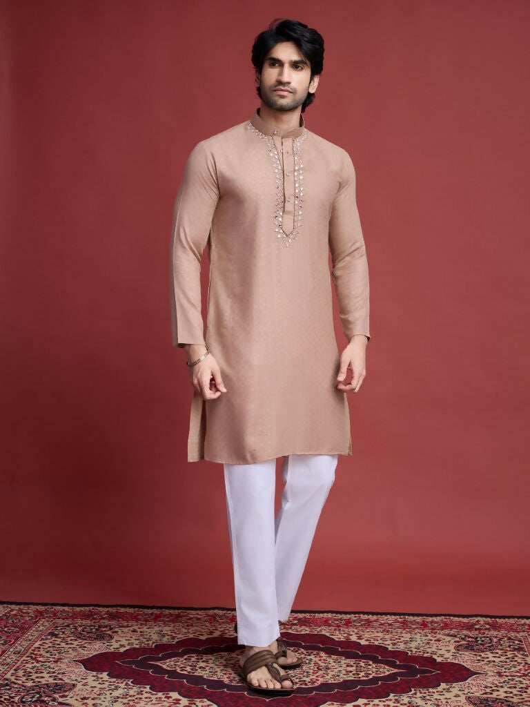 Vastranavya Exclusive Festival Wear Viscose Mirror Work on Self Weaving Kurta Only | Grocsy