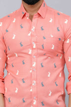 Miravan Men's Peach Spread Collar Animal Print Partywear Shirt | Grocsy