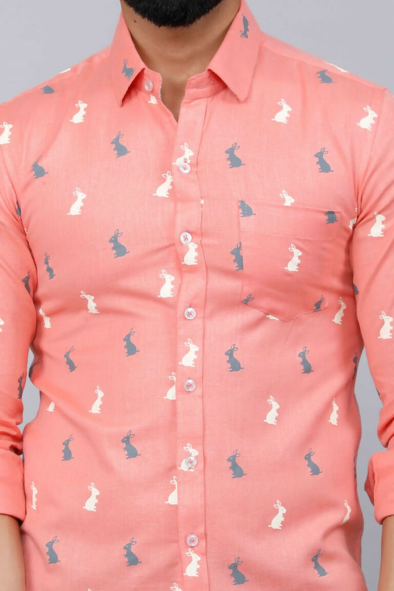 Miravan Men's Peach Spread Collar Animal Print Partywear Shirt | Grocsy