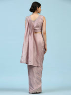 Lavendar Silk Satin Plain Ready to wear Saree with stitched Blouse - Vrinda | Grocsy
