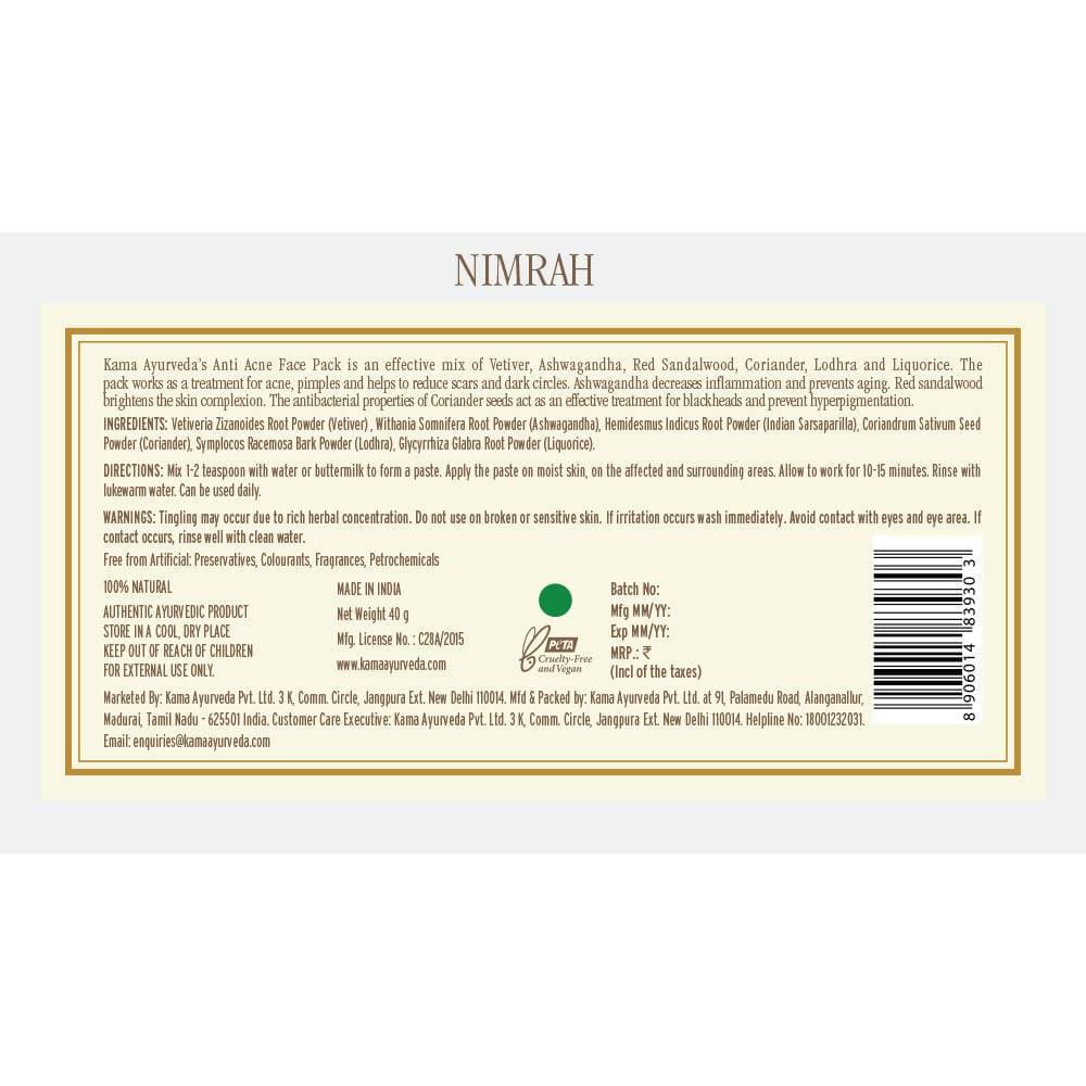Kama Ayurveda Nimrah Anti Acne Face Pack | Grocsy