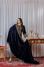 Joban Fashion Navy Blue Velvet Sequence Embroidery Work Kurta Set | Grocsy