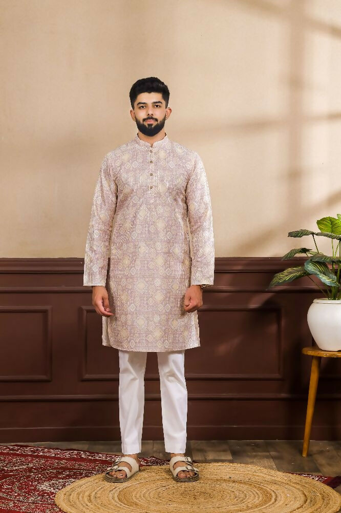 Lavender Art Silk Digital Printed, Embroidery Work Kurta Set - Mahotsav | Grocsy