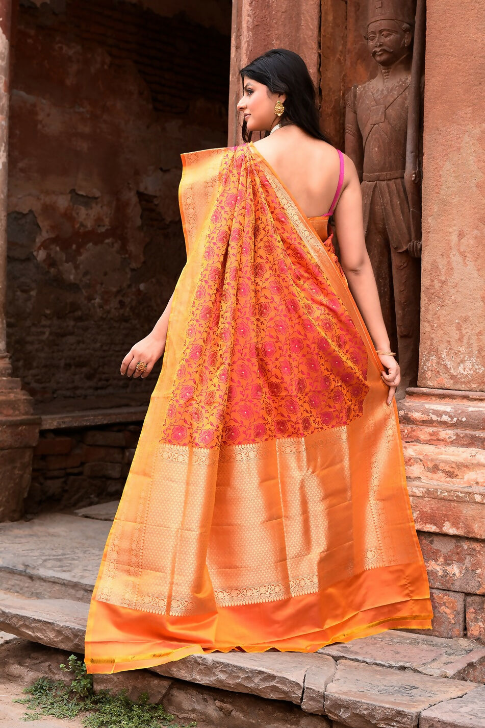 Joban Fashion Tangent Banarasi Katan Pure Handloom Banarasi Silk Saree | Grocsy