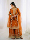 Teeya Creation Orange Color Fendy Silk Embroidery Work Wedding Wear Salwar Suit | Grocsy