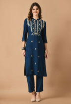 Joban Fashion Navy Cotton Rayon Kurta Set | Grocsy