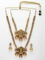 NVR Women's Set of 2 Gold-Polished Stone Studded Lakshmi Design Temple Jewellery Set | Grocsy