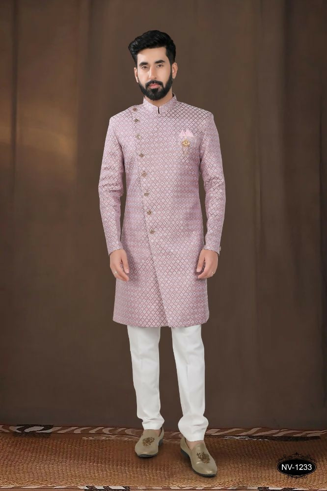 Joban Fashion Men's Pink Woven Jacquard Kurta with Pyjama | Grocsy