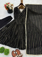 Teeya Creation Black Color Mal Chanderi Silk Hand Embroidery Work Long Gown | Grocsy