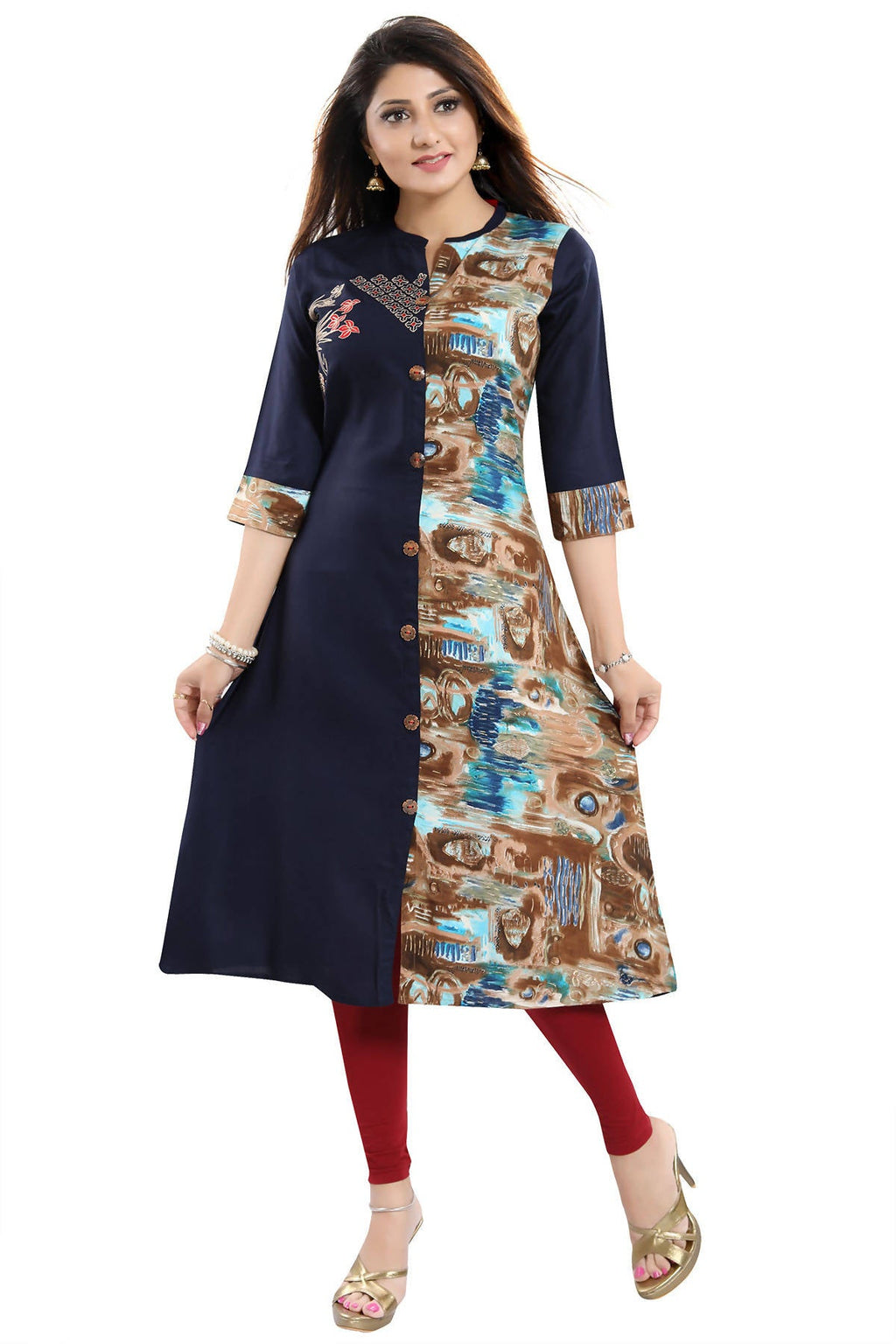 Snehal Creations Designer Rayon Long Kurti With Embroidery | Grocsy