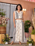 Juniper Women's Natural Ethnic Motif Printed Cotton Top & Palazzo Co-Ord Set With Button Closure | Grocsy