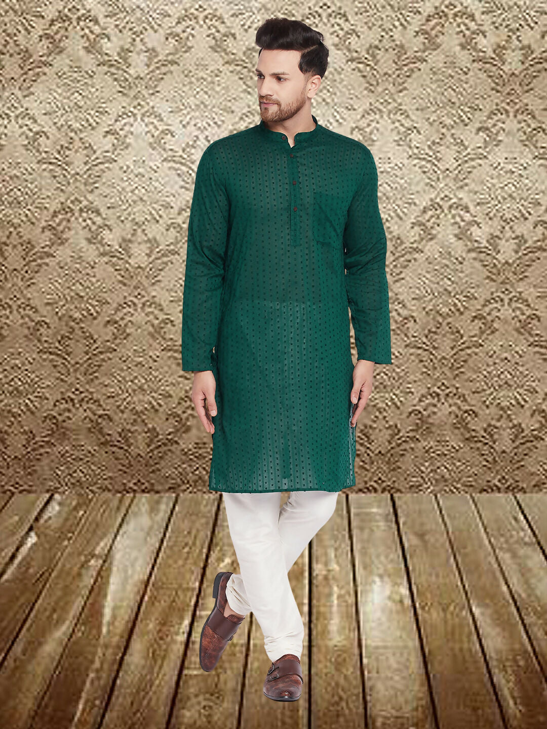Even Apparels Men's Pure Cotton Green Kurta | Grocsy