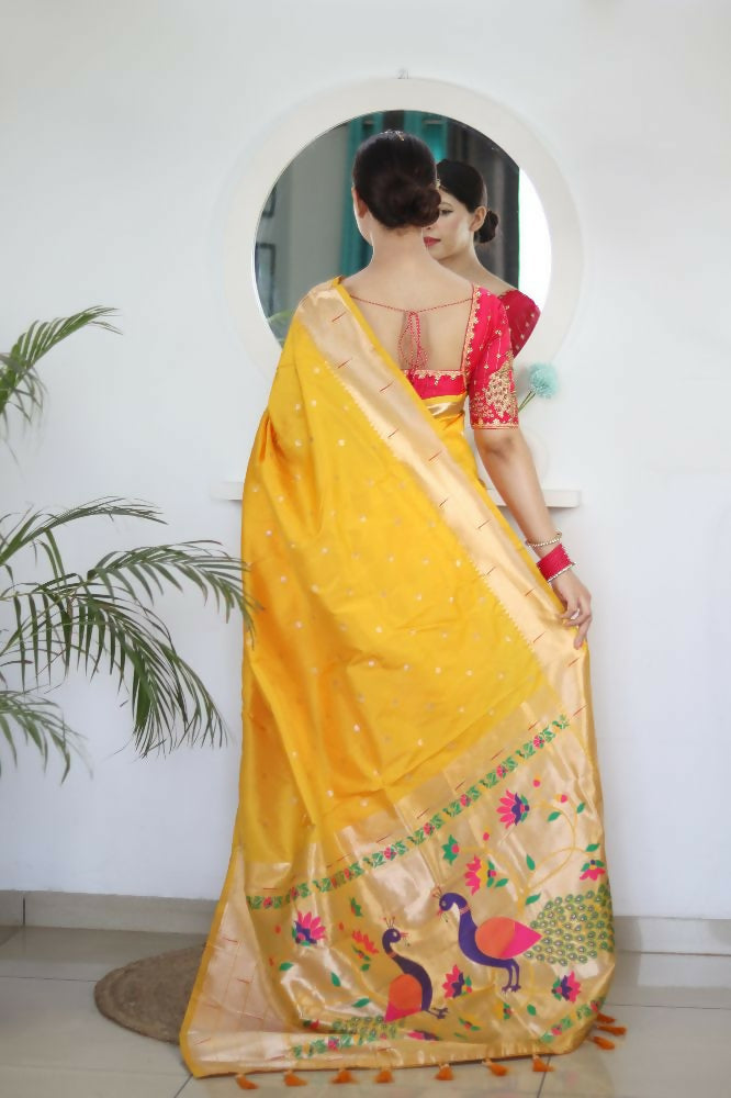 Yellow Woven Jacquard Designer Embroidery Work Party Wear Saree - Parampara | Grocsy