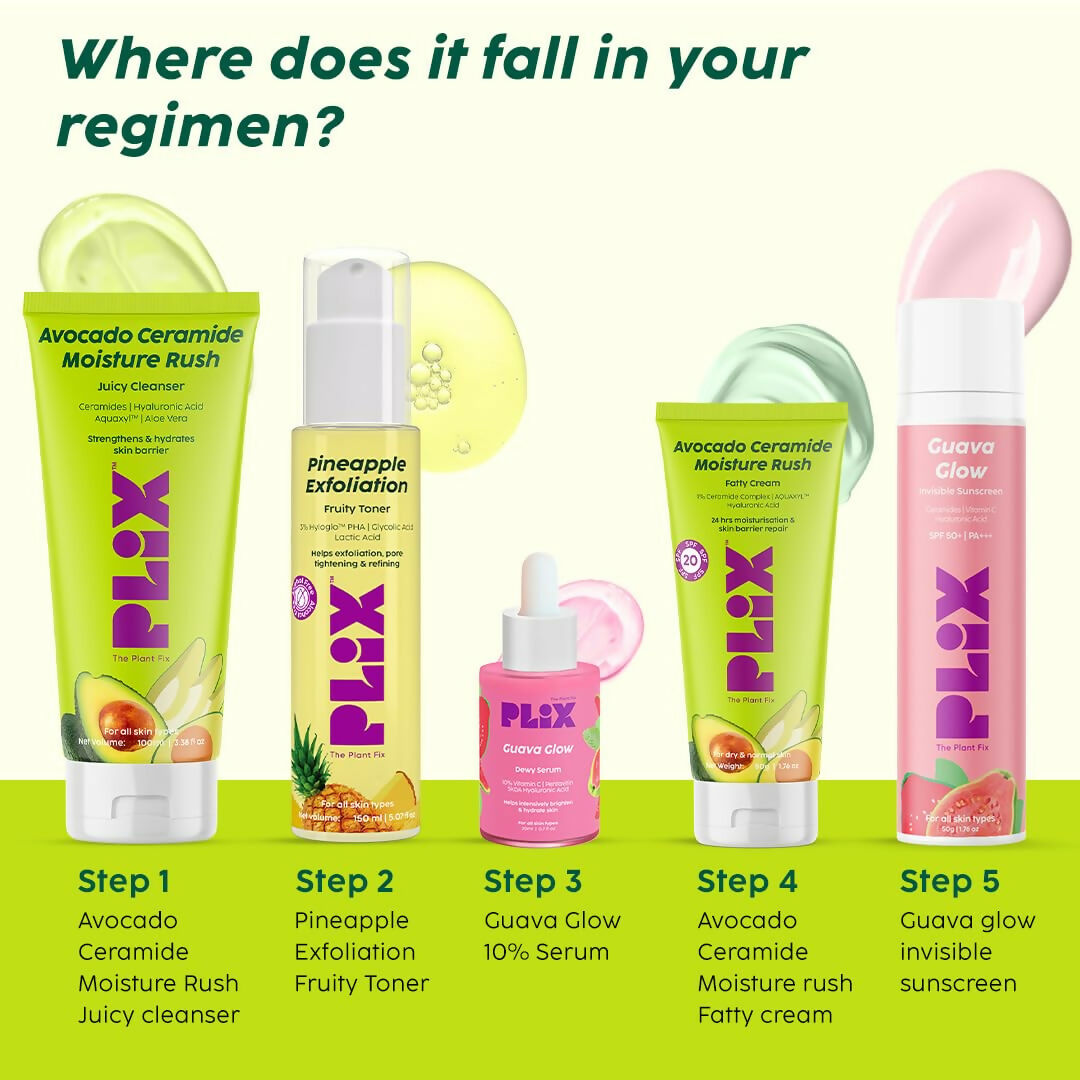 PLIX The Plant Fix Avocado Ceramide Moisture Rush Juicy Cleanser and Guava Moisturizer Combo | Grocsy