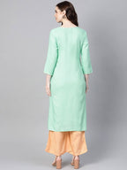 Yufta Women Sea Green & Peach Embroidered Kurta with Palazzo | Grocsy