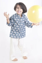 Breathables Kids Boys & Girls Cotton Night Suit – Grey Elephant Print Kurta & Pyjama Co-Ord Set | Grocsy
