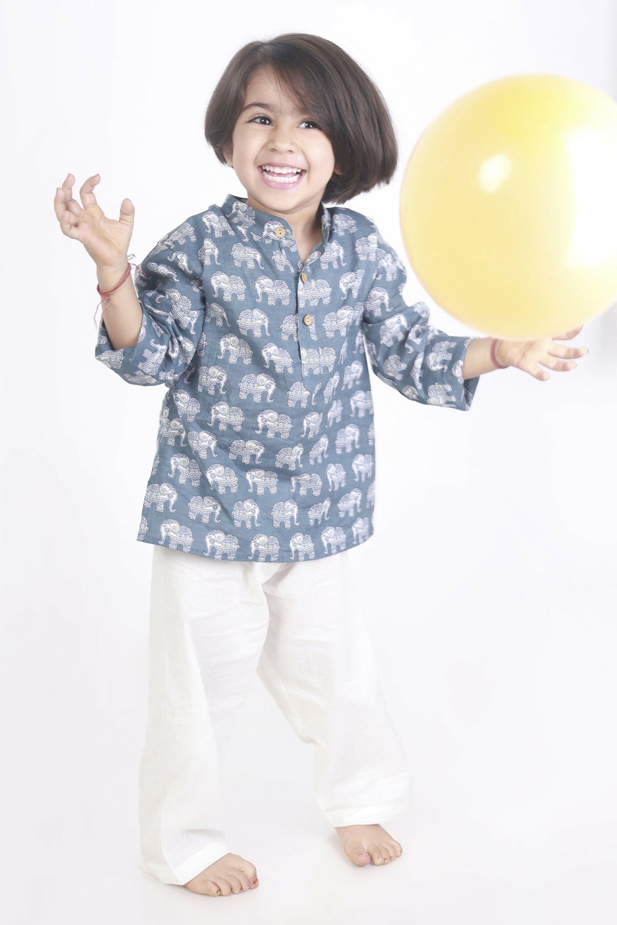 Breathables Kids Boys & Girls Cotton Night Suit – Grey Elephant Print Kurta & Pyjama Co-Ord Set | Grocsy