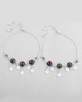VOJ Set of 2 Silver Plated Peacock Printed HandCrafted Anklet | Grocsy