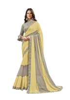 Yellow & Grey Silk Glitter Georgette Texture Saree With Unstitched Blouse Piece - Norita Ikshita | Grocsy