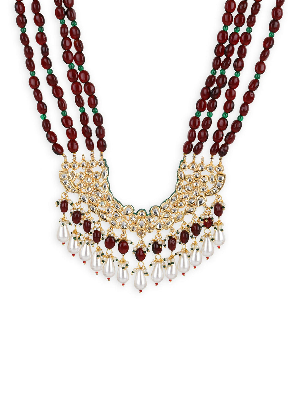 Gold-Toned Maroon Brass Gold-Polished Necklace - Ruby Raang | Grocsy