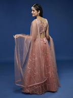 House of Panchhi Peach Net Sequinse Embroidered Lehenga & Blouse with Dupatta | Grocsy