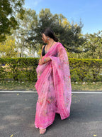 Vamsee Pink Organza Saree | Grocsy
