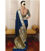 DEIANA'S Beautiful Designer Golden zari Soft Lichi Silk Saree - Blue | Grocsy