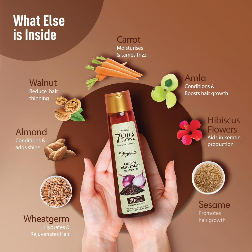 Emami 7 Oils In One Organics Onion Blackseed Hair Oil | Grocsy