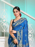 Exclusive Collection Beautiful Sky Pure Cotton Woven Handloom Saree With Running Blouse Piece | Grocsy