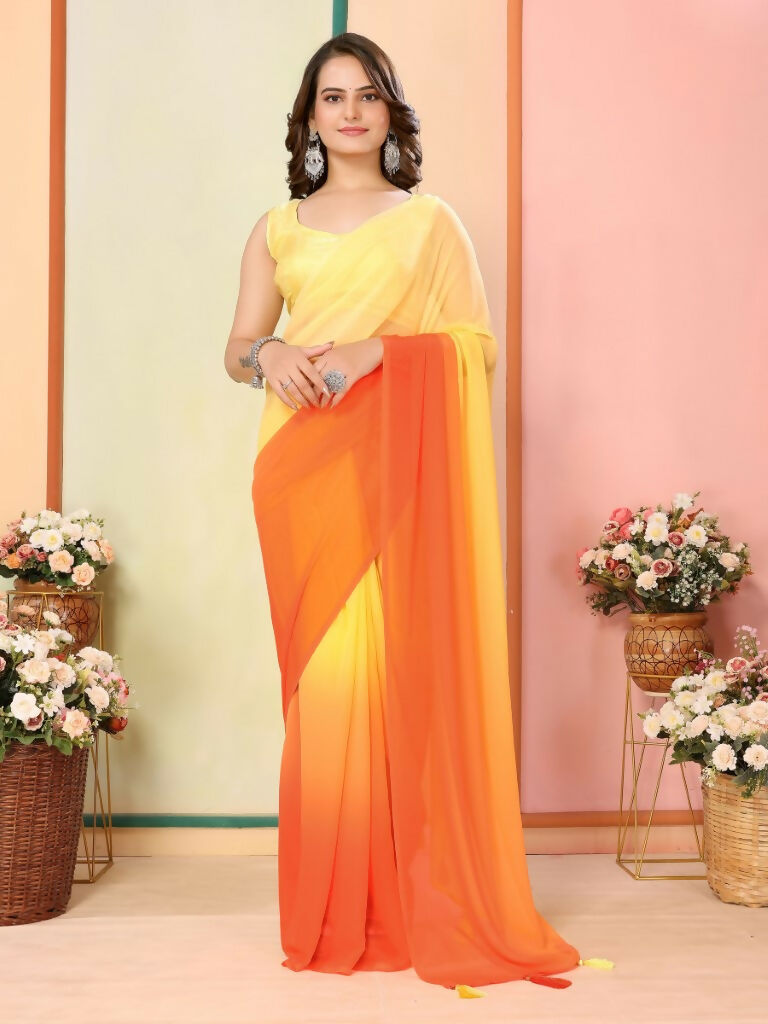 Yellow Georgette Pedding Color Printed Ready To Wear Saree - Aalaya | Grocsy
