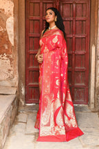 Joban Fashion Red Soft Pure Handloom Banarasi Silk Saree | Grocsy