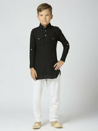 Joban Fashion Kids Island Full Sleeves Cotton Pathani Kurta and Pyjama Set - Black | Grocsy