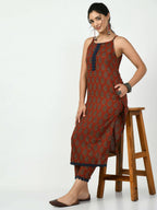 Myshka Women's Rust Straight Printed Kurta | Grocsy