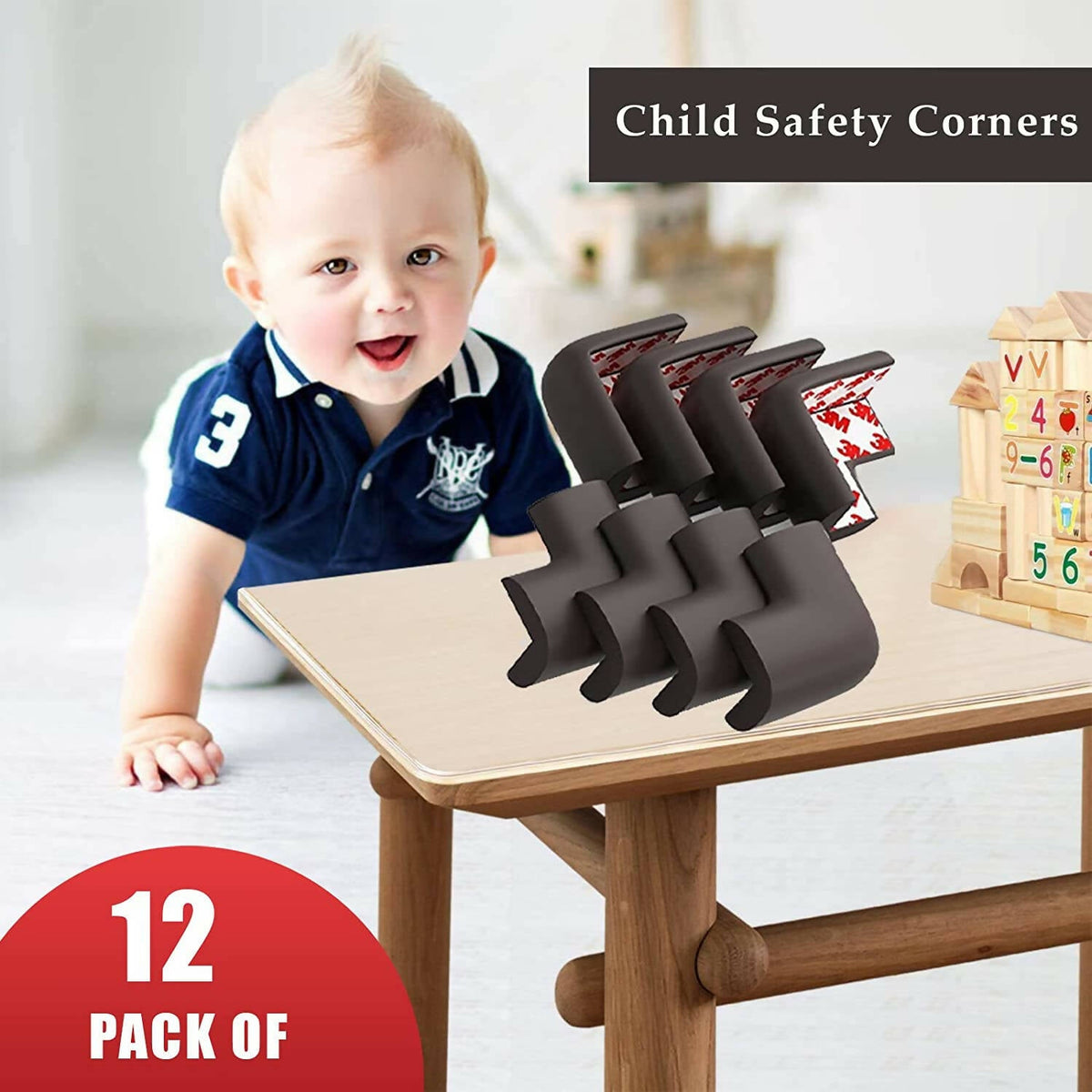 Safe-O-Kid Set of 12 Corner L Shaped Corner Guards for Kids safety- Brown-Small | Grocsy