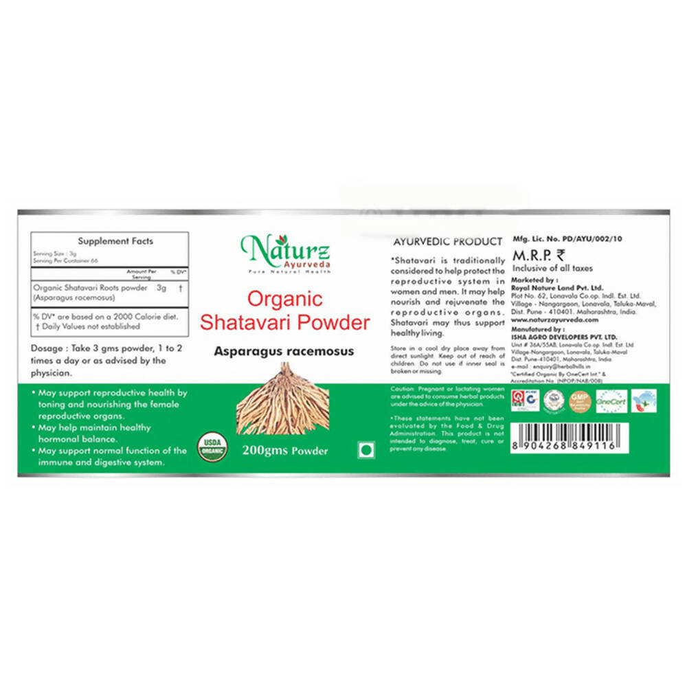 Naturz Ayurveda Organic Shatavari Powder | Grocsy