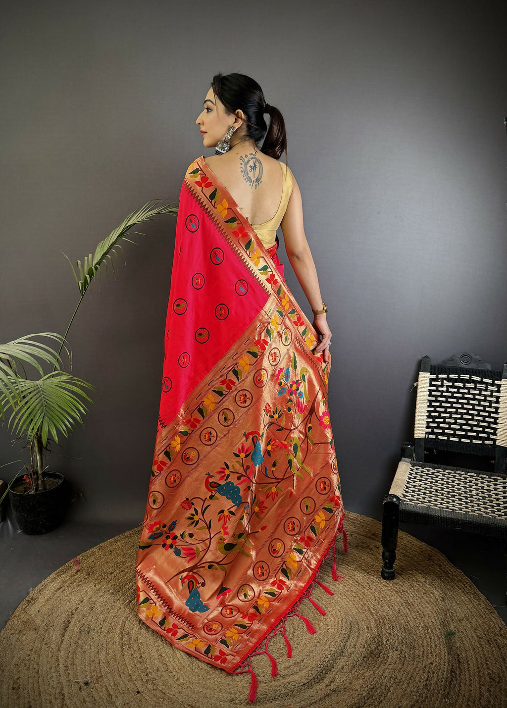 Joban Fashion Red Paithani Soft Silk Meenakari Saree | Grocsy