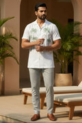 Tansira — White Palm Embroidered Linen Shirt by Hilo Design | Grocsy
