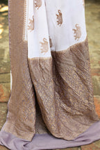 Joban Fashion Ivory Crepe Chiffon Pure Handloom Banarasi Silk Saree | Grocsy