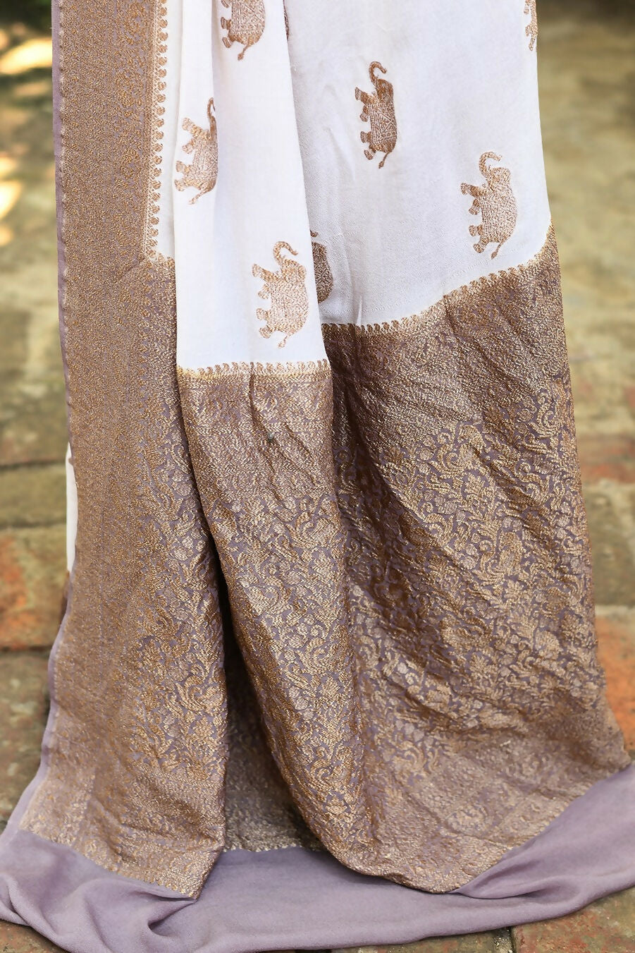 Joban Fashion Ivory Crepe Chiffon Pure Handloom Banarasi Silk Saree | Grocsy