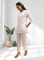 Joban Fashion Off White Linen Embroidered Readymade Cord Set | Grocsy