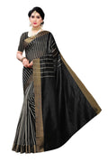 Vamika Black and White Lines Cotton Silk Weaving Saree (Paithani Black) | Grocsy