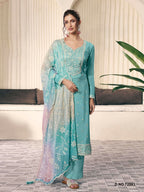 Anaita Sky Blue Moonga Silk Stitched Suit with Embroidery Sequence Work | Grocsy