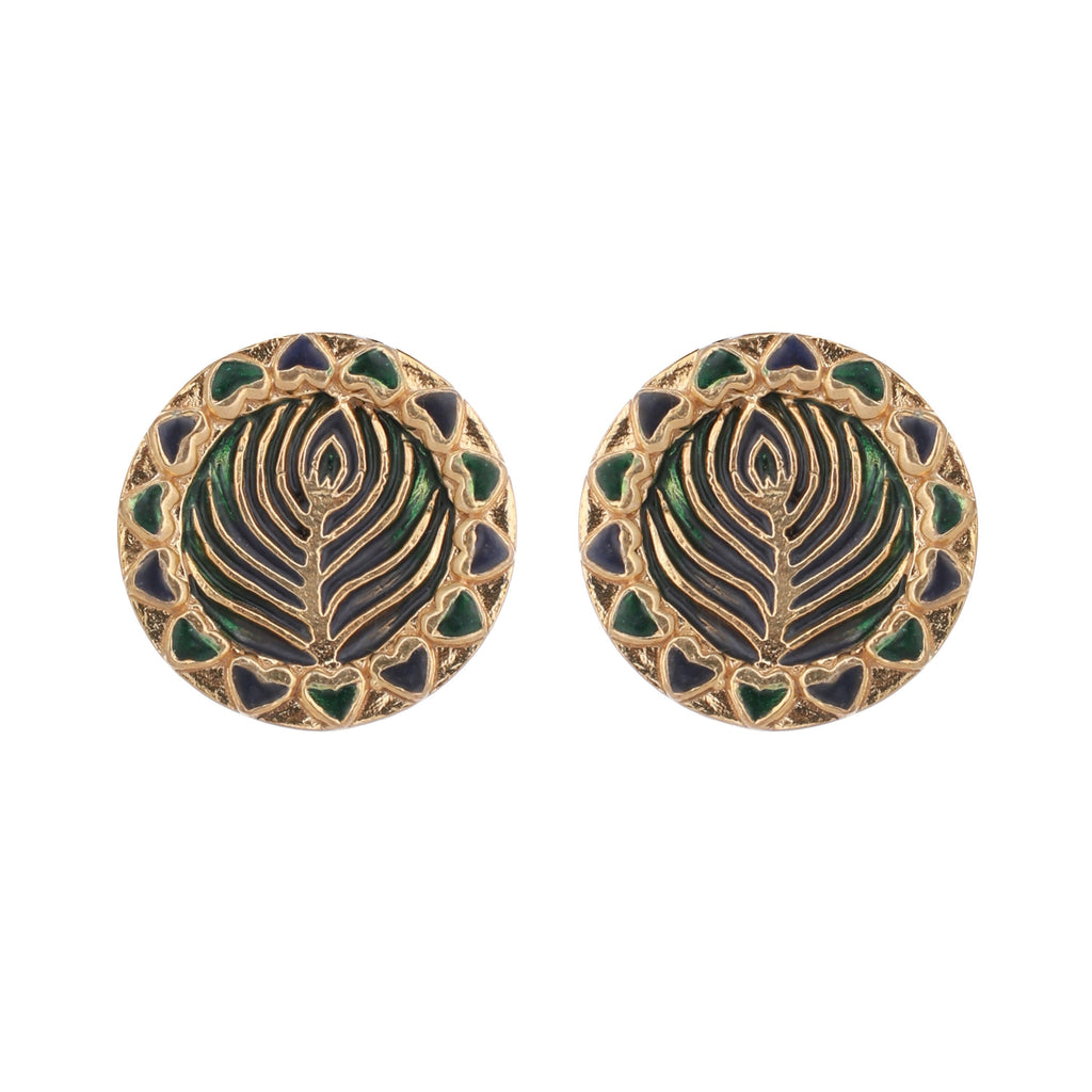 Nuyug 22K Gold Plated Contemporary Round Shaped Enamel Studs | Grocsy