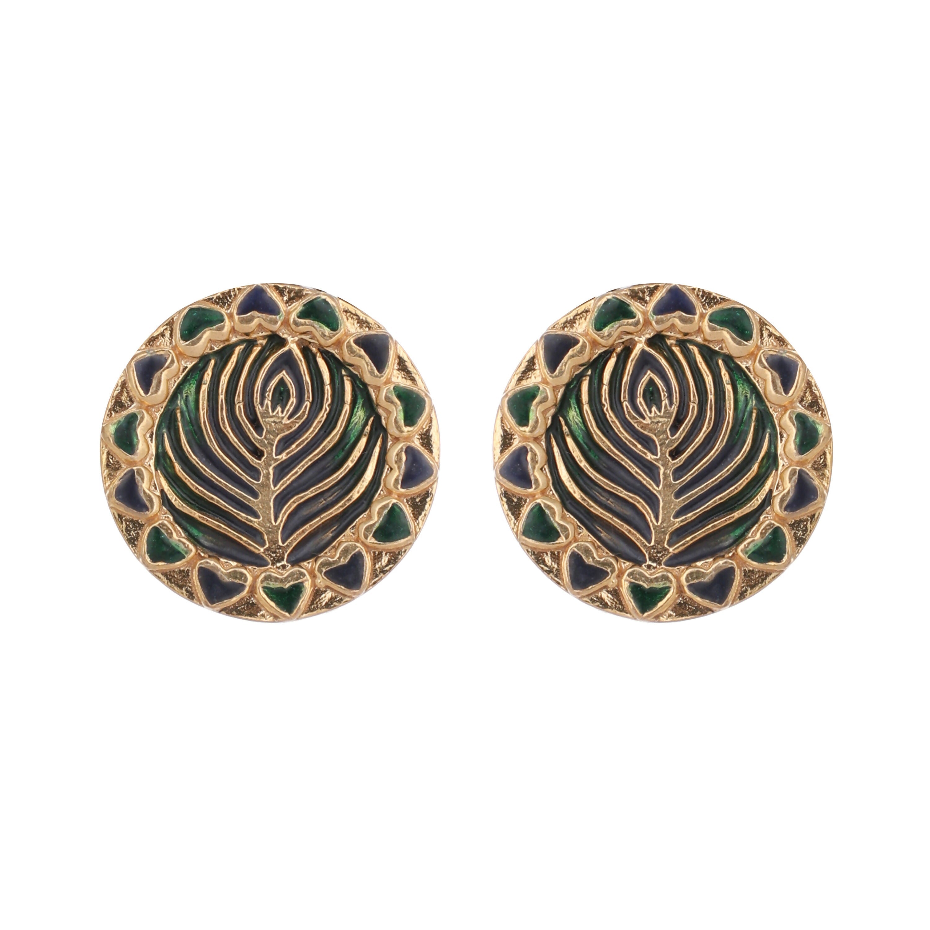 Nuyug 22K Gold Plated Contemporary Round Shaped Enamel Studs | Grocsy